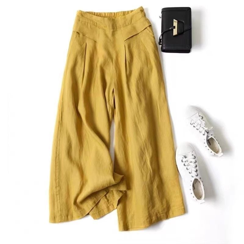 Loose Cotton And Linen Culottes For Women Summer 2025 Thin High-Waisted Artistic Versatile Nine-Point Wide-Leg Pants - Image 5